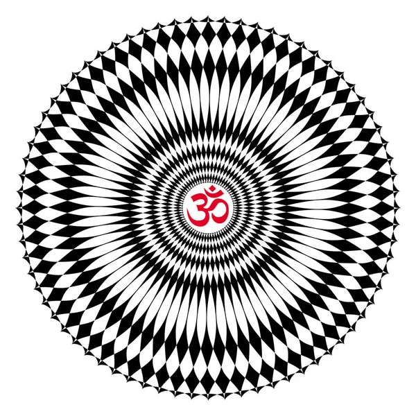 Mandala Ajouré Noir Blanc Panneau Rouge Aum Ohm Centre Objet — Image vectorielle