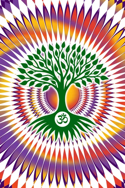 Árbol Vida Con Signo Aum Ohm Sobre Fondo Mandala Gráfico — Foto de Stock