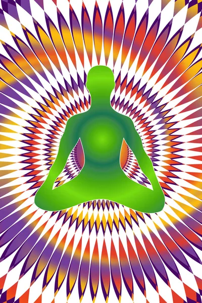 Silhueta Yogi Verde Posição Lótus Fundo Uma Mandala Ornamento Com — Fotografia de Stock