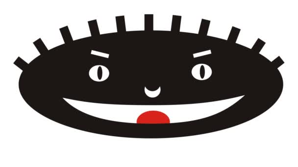 Fumetto Faccina Faccina Emoticon Sorridente Bianco Nero Con Lingua Rossa — Video Stock