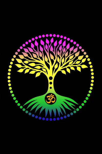 Tree Life Blue Yellow Green Purple Colors Spiritual Mystical Ecological — Stock Photo, Image