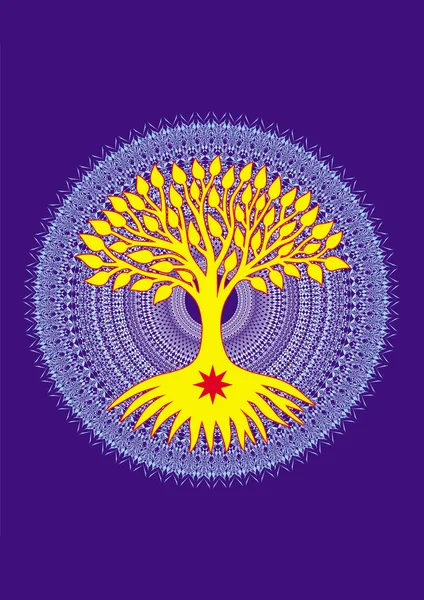 Det Gula Livets Träd Cirkel Med Blå Bakgrund Blå Gul — Stock vektor