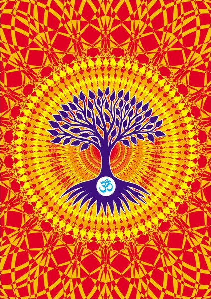 Den Gula Livets Träd Cirkel Blå Och Röd Bakgrund Blå — Stock vektor
