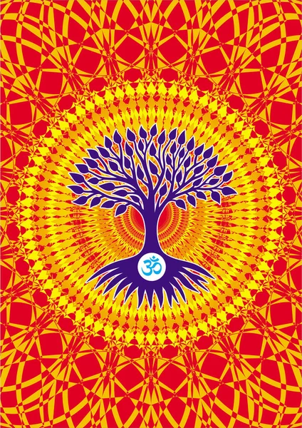 Arbre Jaune Vie Cercle Sur Fond Bleu Rouge Couleurs Bleu — Image vectorielle