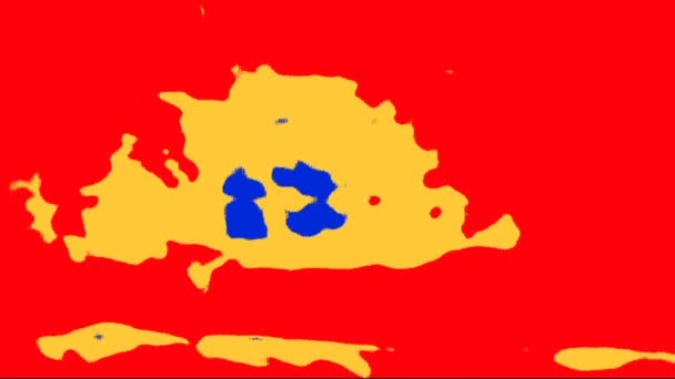 抽象的な無意味な構成 動きだ 色が赤 黄色の正方形の斑点が混沌としたリズムで脈動します ビデオアートグラフィックス — ストック動画