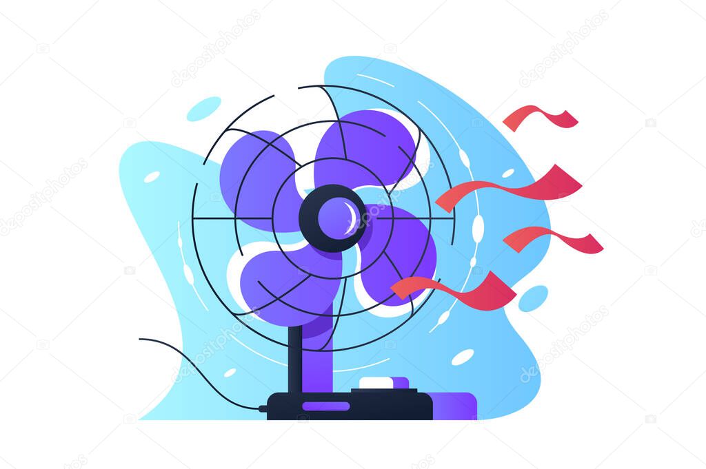 Table fan wind blows using red tape for visual presentation.