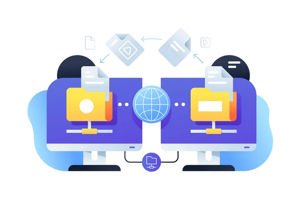 Computer digital file sharing using connection with online app. — Stock Vector