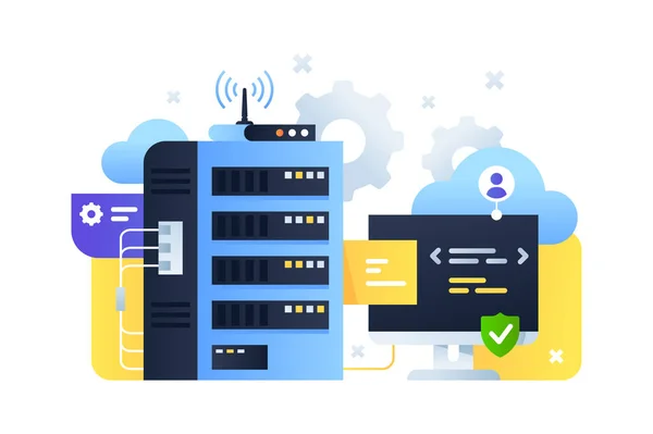 Computer system using for tuning cloud servers with programming. — Stock Vector