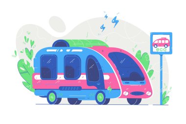 Modern elektrikli otobüs durakta