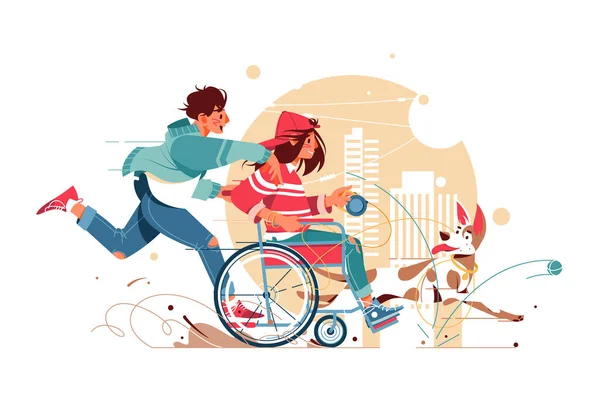 Un homme et une femme en fauteuil roulant — Image vectorielle