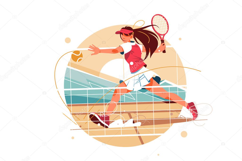 Female tennis player hitting ball