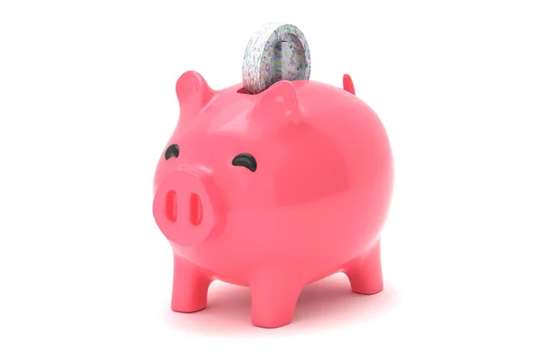 3D göra rosa spargris bank isometrisk för att spara pengar 3D render — Stockfoto
