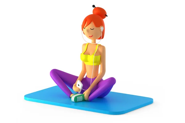 Sonriente atractiva mujer fitness sentada en pose de loto 3D render —  Fotos de Stock