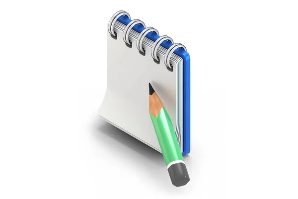 Notebook e lápis vista isométrica 3D render — Fotografia de Stock