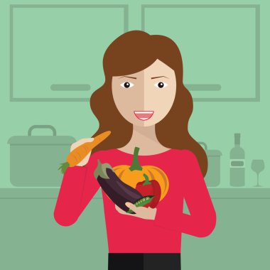  kadın mutfakta sebze yemek