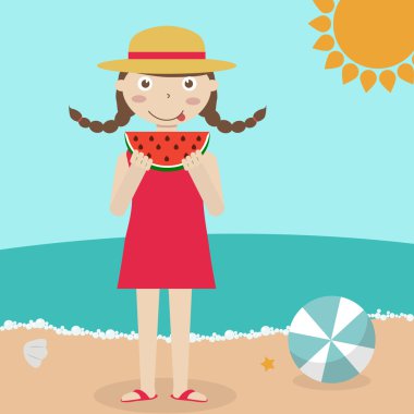 Karpuz yiyen küçük kız