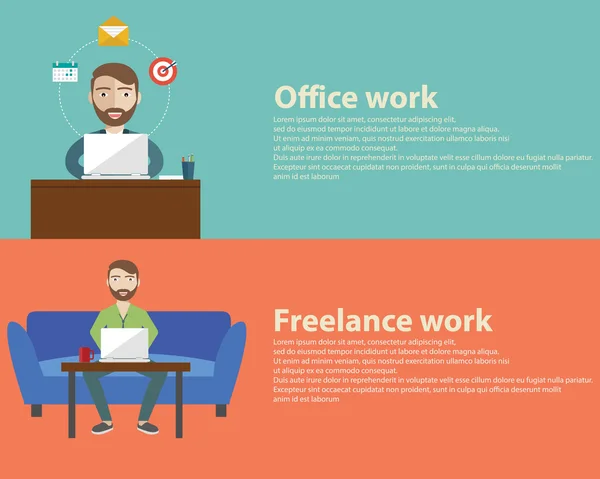 Insieme piano di lavoro freelance e ufficio — Vettoriale Stock