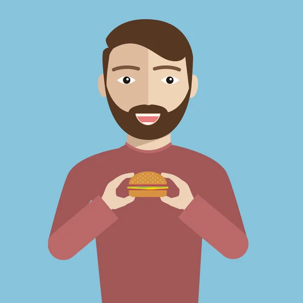 Homme mangeant hamburger — Image vectorielle