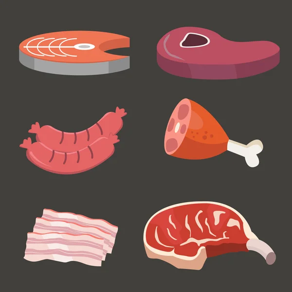 Conjunto de diferentes tipos de carne — Vector de stock