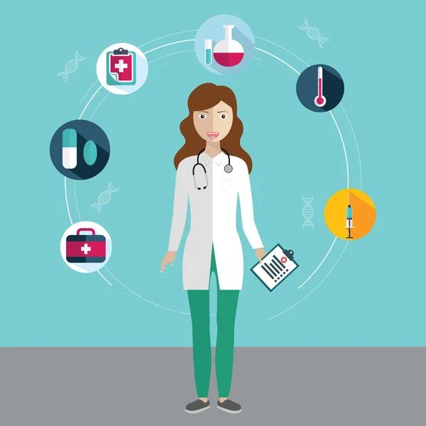 Ženský lékař ikonami zdravotní péče — Stockový vektor