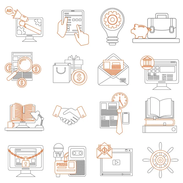 Pictogramas de negócios mono-lineares — Vetor de Stock