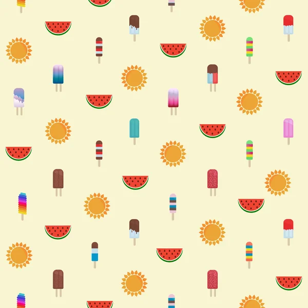 Ice cream, watermelon and sun pattern — Stock Vector