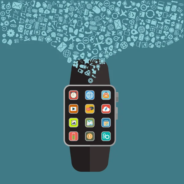 Inteligentny zegarek z ikonami aplikacji — Wektor stockowy