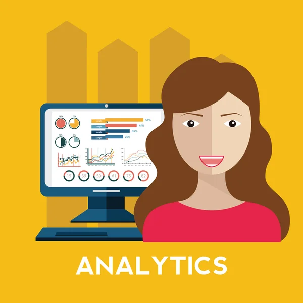 Woman talking analytics information — Stock Vector
