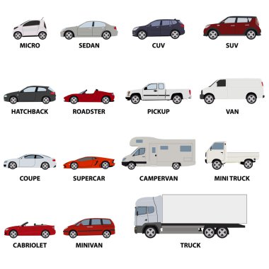 düz araç Icons set
