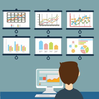 Düz vektör çizim web analitik bilgi ve geliştirme web sitesi istatistik