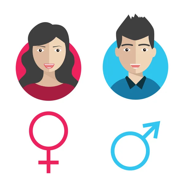 Conjunto de iconos de vectores masculino y femenino. Señores y señoras letreros de baño. Hombre y mujer usuario avatar. Estilo de diseño plano — Vector de stock