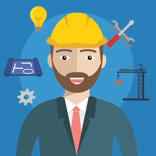 Engineer construction industrial factory manufacturing worker with items — Stock Vector