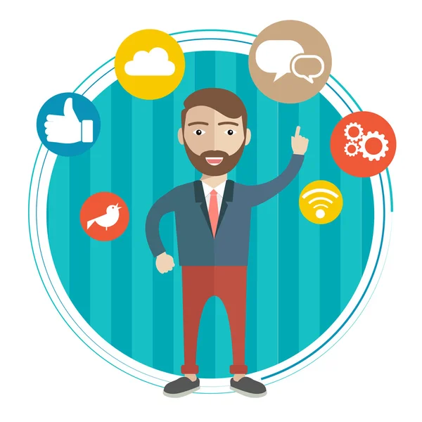 Empresario con iconos de redes sociales — Vector de stock