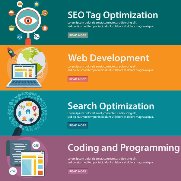Conceito de SEO e Desenvolvimento, programação web —  Vetores de Stock