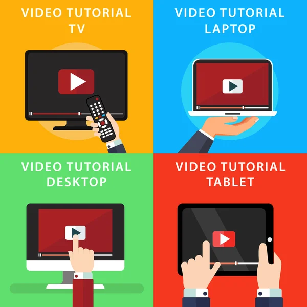 Video tutorial icons concepts — Stock Vector