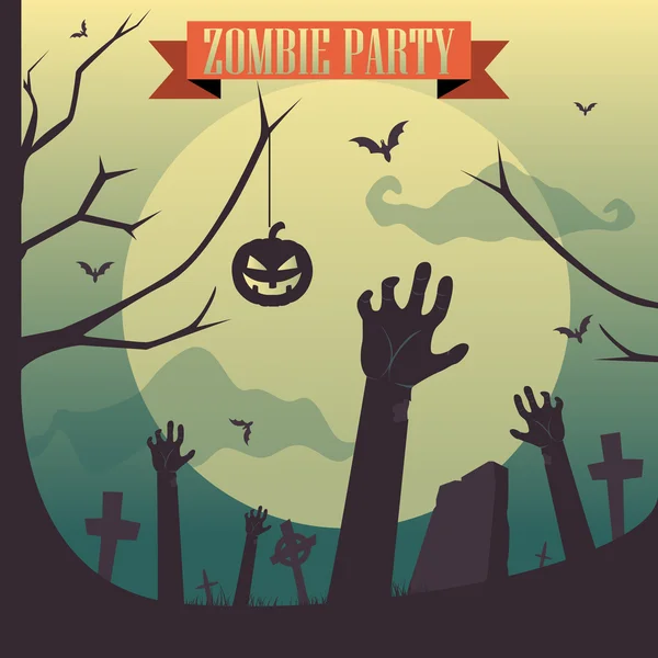 Halloween Zombie party - concept van de kerkhof — Stockvector