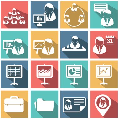 düz modern insan kaynakları ve yönetim Icons set