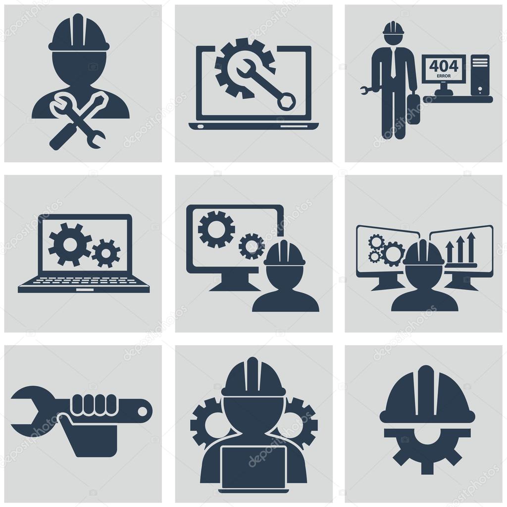 Computer service and Engineering vector icons set