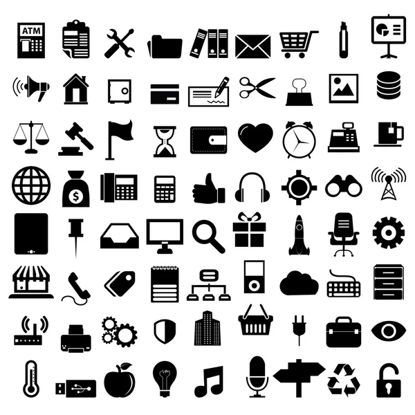 Flat icons design modern set of various financial service items, web and technology development, business management symbol, marketing items and office equipment — Stock Vector