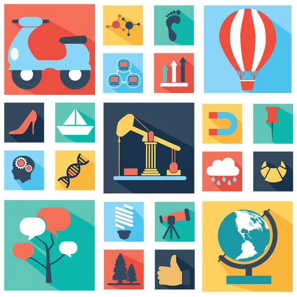Collection vectorielle d'icônes colorées plates d'affaires et de finance avec une ombre longue. Eléments de conception pour applications mobiles et web . — Image vectorielle