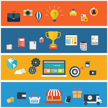 planlama, ekip çalışması, proje ve görev için düz tasarım vektör illüstrasyon kavramlar kümesi. kavramlar web afiş ve basılı materyaller için.