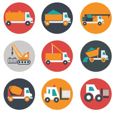 Flat, modern, transport and construction vehicles clipart