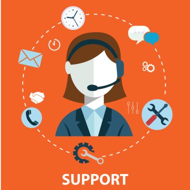 Business customer care service concept flat icons set of contact us support help desk phone call and website click for infographics design web elements vector illustration clipart