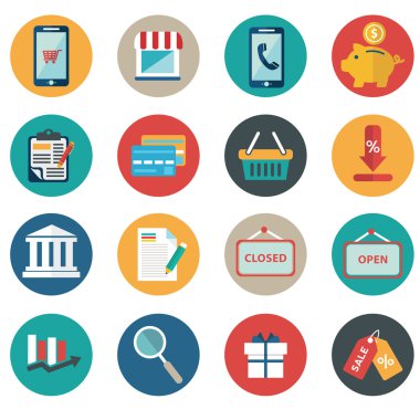 modern düz ve renkli alışveriş simgeleri topluluğu vektör. tasarım öğeleri için mobil ve web uygulamaları.