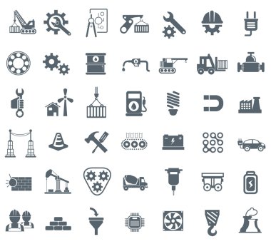 Endüstriyel ve mühendislik sektöründe, enerji ve inşaat Icons set