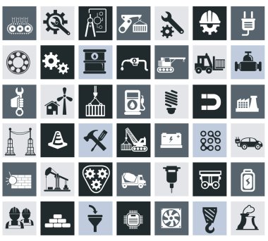Endüstriyel ve mühendislik sektöründe, enerji ve inşaat Icons set