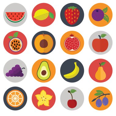 Gıda ve Restoran için düz tasarım konsepti simgeler kümesi. diyet ve sağlıklı organik meyve
