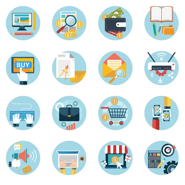 Набор для веб и мобильных приложений онлайн-покупки, социальных медиа, оптимизации поиска, оплаты за клик, анализа документов, концепций онлайн-покупок — стоковый вектор