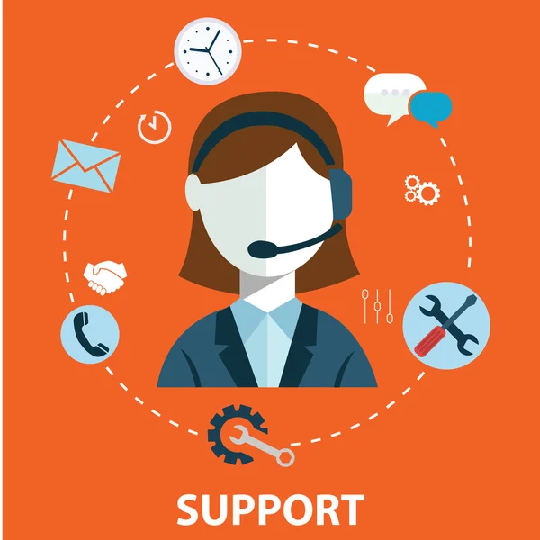 Business Customer Care Service Konzept flache Symbole Satz von Kontakt uns unterstützen Helpdesk Anruf und Website klicken für Infografiken Design Web-Elemente Vektor Illustration — Stockvektor