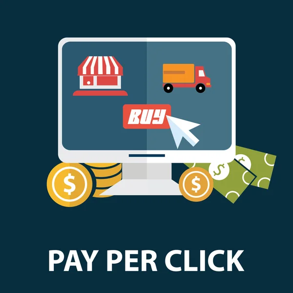Flat design modern vector illustration concept of pay per click internet advertising model όταν κάνετε κλικ στην αγγελία. Απομονωμένο σε κομψό φόντο — Διανυσματικό Αρχείο